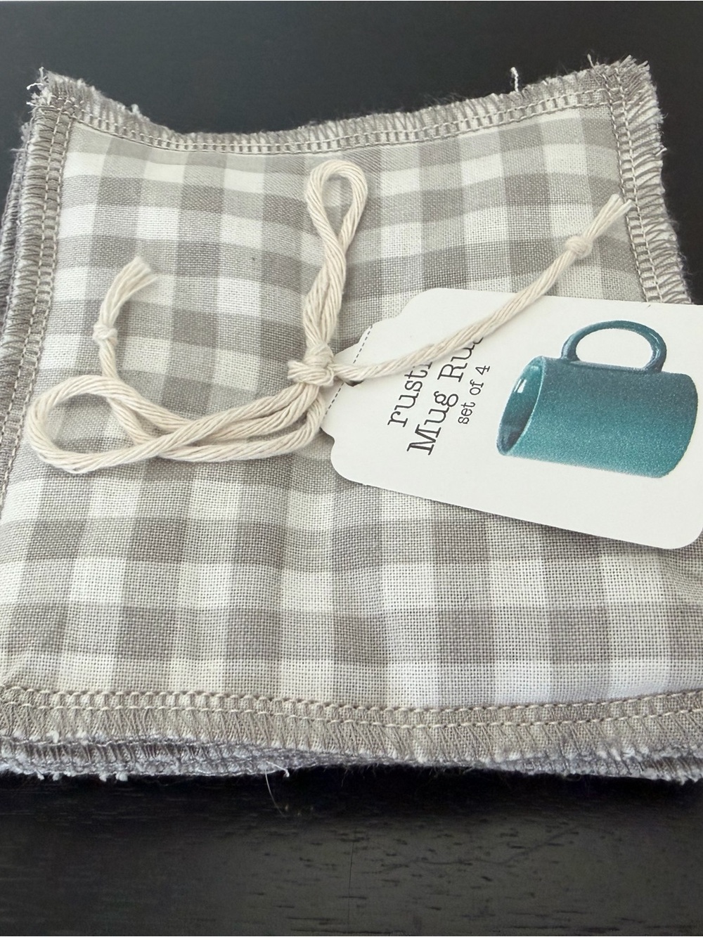 Gray and White Gingham Rustic Mug Rug Set of 4 Neutral Farmhouse Style